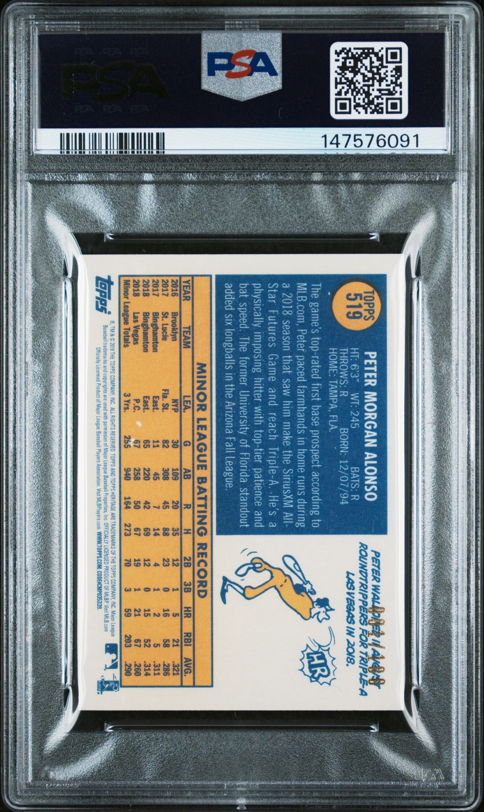 2019 TOPPS HERITAGE MINI #519 PETE ALONSO ROOKIE RC 1/100 PSA 9 view 2