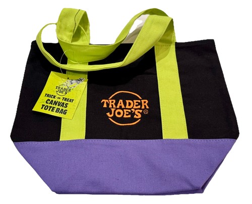 Trader Joe’s Halloween Mini Canvas Leckerli Beuteltasche Tasche schwarz lila grün bunt - Bild 1 von 7