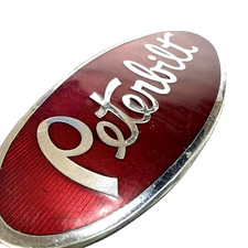 Vintage 8 Red Silver Peterbilt Semi Truck Metal Badge Enamel Emblem Oval