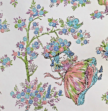 RARE 60s/70s Wallpaper Roll 9m Girl Bedroom Screenprinted Pastel Textured Finish