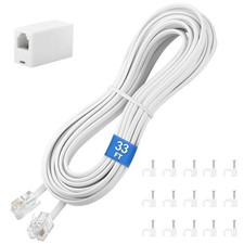 Extension Cord 33 FT, Telephone Extension Line Cable with RJ11 Plug and 1 in-...