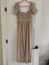 DÔEN Carnation Dress Blush Embroidered Smocked Organic Cotton Women’s Small