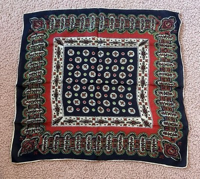 Vintage Feels Like 100% Silk Hand Rolled Scarf  Smells Must/Perfume No Tags Navy