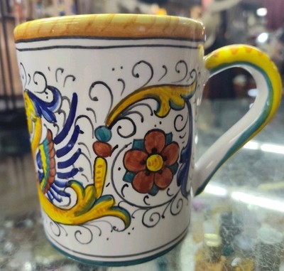 Deruta Italy Raffaellesco Hand Painted Vtg Coffee Mug Cup Majolica Dragon