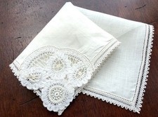 VINTAGE HANKY HAND MADE BATTENBURG LACE ON LINEN BELGIUM BRUSSELS SMALL NEW