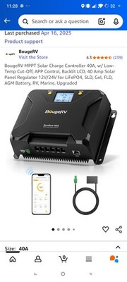BougeRV Sunflow 40A MPPT Bluetooth Solar Charge Controller 12v/24v
