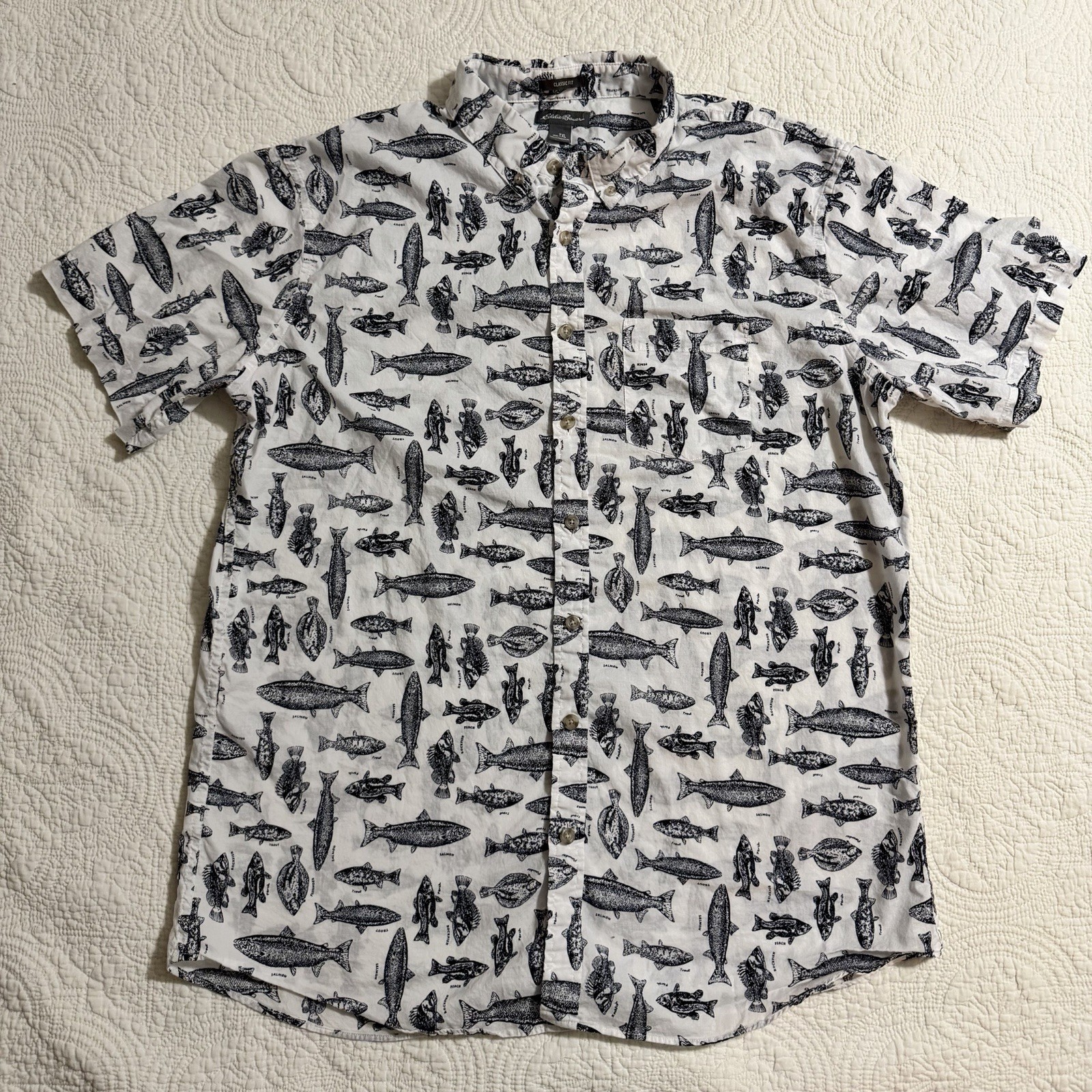 Eddie Bauer classic fit White and black fish novelty Patterned Casual ...