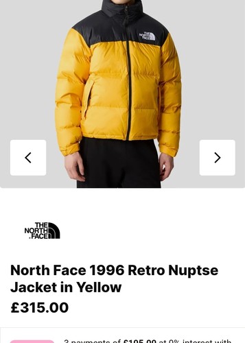 The North Face ' Nuptse 700 Padded & Insulated ' Jacket - Mens Large - Yellow - Picture 3 of 10