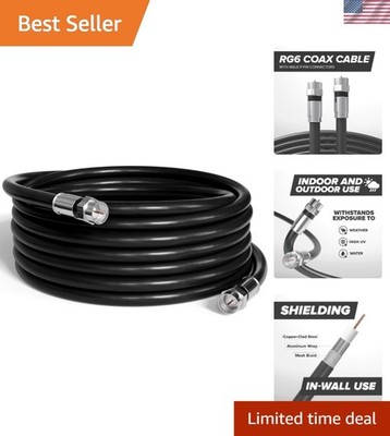 High Speed 100 FT Coax Cable - Indoor/Outdoor, Ideal for Satellite & Internet