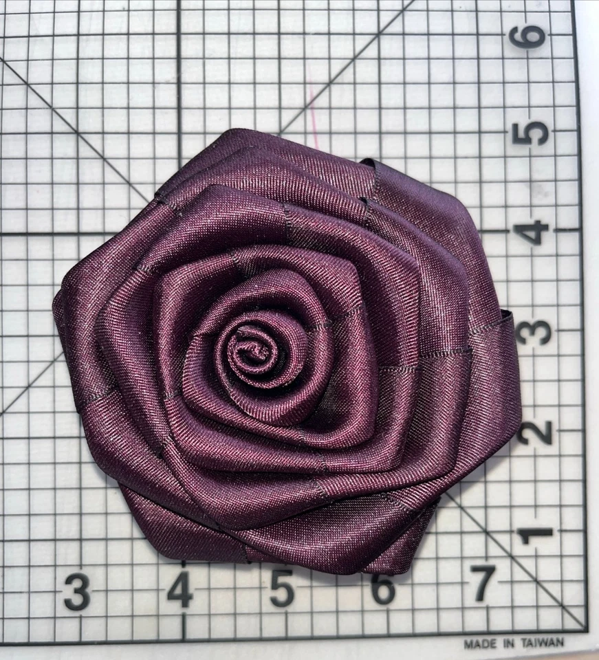 Deep Purple Satin Flower Brooch Pin, Scarf Cardigan, pin Accessories Hat Clip 4" - Image 2 of 4
