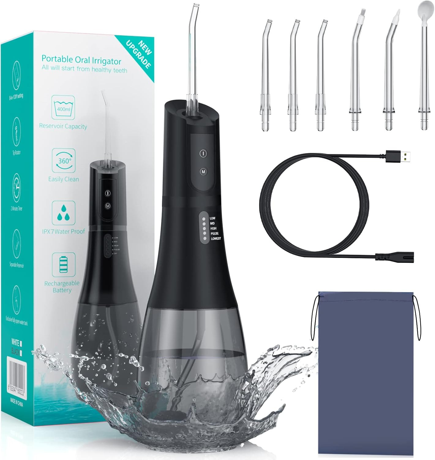 Idropulsore Dentale Portatile 400ml - Irrigatore Orale Professionale IPX7