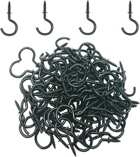 Goiio 100 Pieces 1 Inch Ceiling Hooks, Black Zinc Plated Metal Screw-In Cup Hook