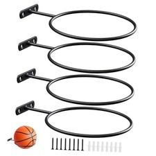 Mounted Ball Wall Storage Display Universal Ball Rack Metal Black 4 Pack/6in