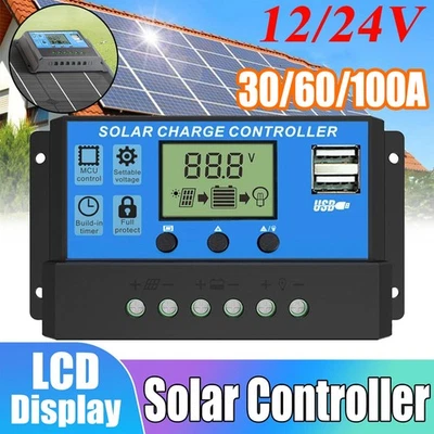 MARKENLOS Solar Laderegler 100A 60A 30A PWM Solar Photovoltaik Laderegler Daul USB 12V 24V