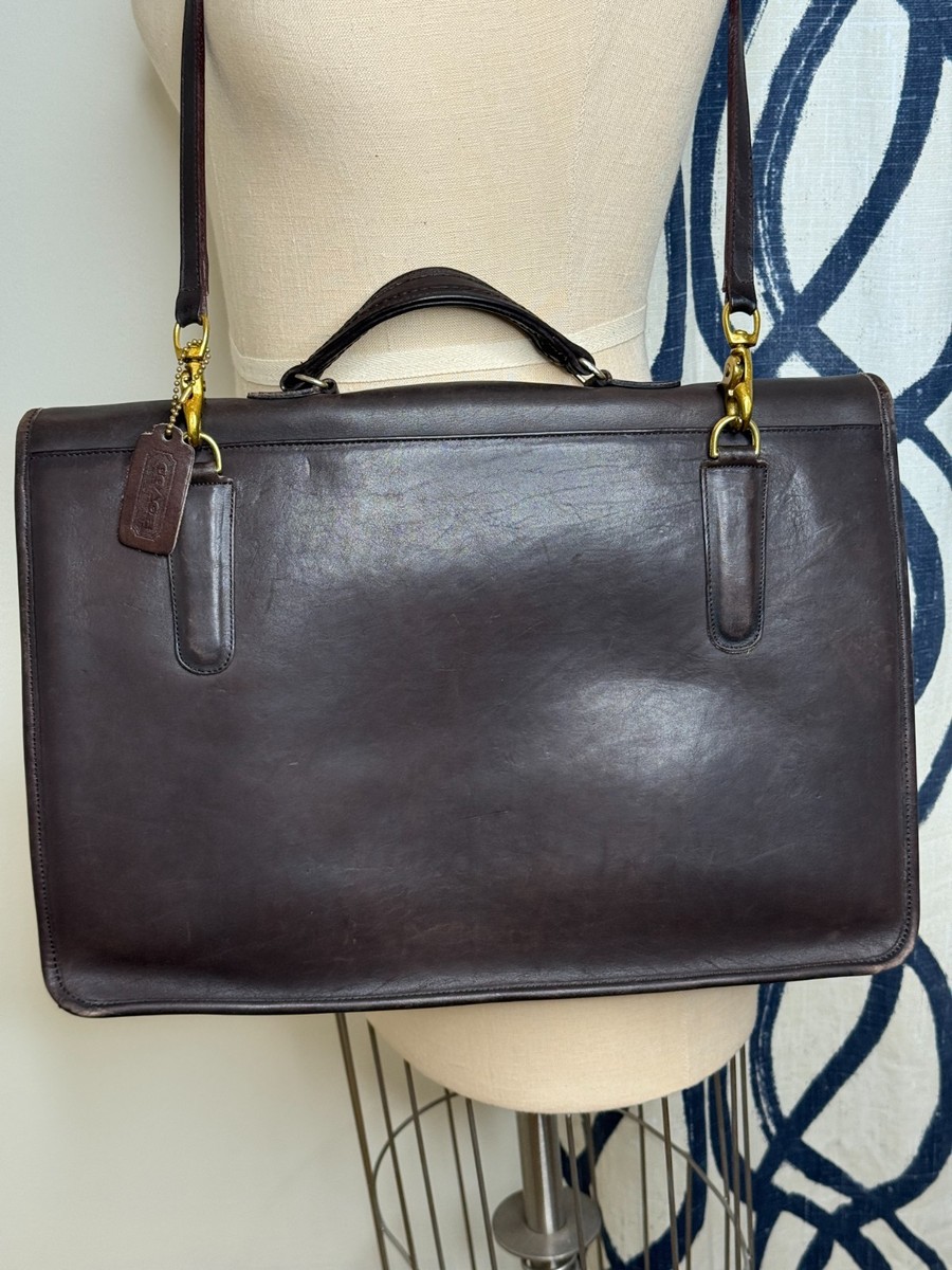 Vintage 1980s Coach Mahogany Brown Leather Briefcase Messenger Bag