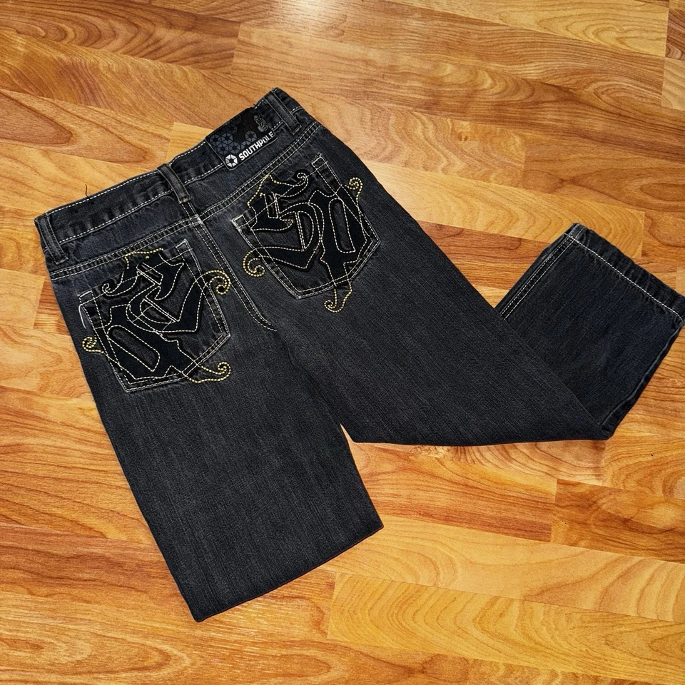 Southpole 4180 черный джинсовой ткани джинсы с вышитыми карманами RN82628 мальчиков размер 7 редкая - Изображение 2 из 4