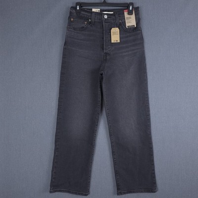 Levis Ribcage Straight Ankle Jeans Womens 28x27 Black Rinse Button Fly Denim New