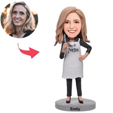 Custom Female Chef Bobblehead Personalized Gift with Engraved Text Unique Decor