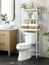 SONGMICS Over The Toilet Storage 3-Tier Bamboo Bathroom Organizer Rack White
