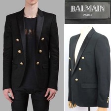 BALMAIN 3,614 BLACK COTTON,GOLD BUTTON,SATIN SHAWL LAPEL, OPEN DINNER JACKET 52