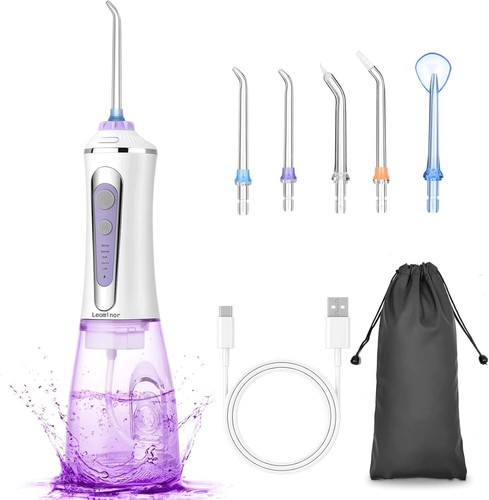 Leominor Water Flosser for Teeth Cordless, Dental Oral Irrigator with 5 Jet Tips