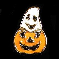 Halloween Pumpkin with Ghost Lapel Pin NEW