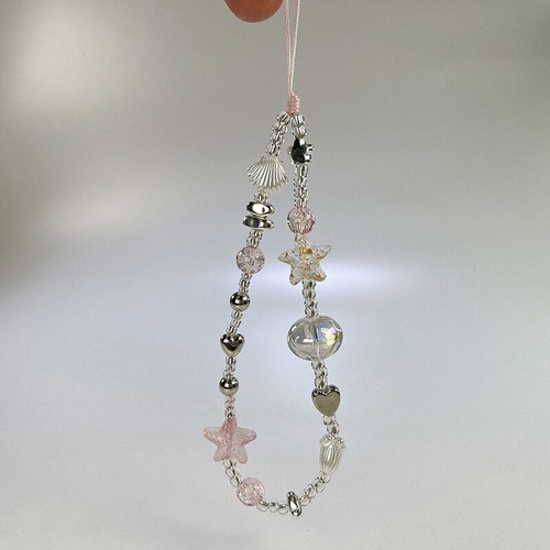Fashion Y2K Cell Phone Lanyard Wrist Strap Sweet Pink Silver Beaded Phone St _pw - Zdjęcie 5 z 5