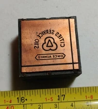 Vintage Letterpress Printing Block Cities Service Oils Advertising Logo