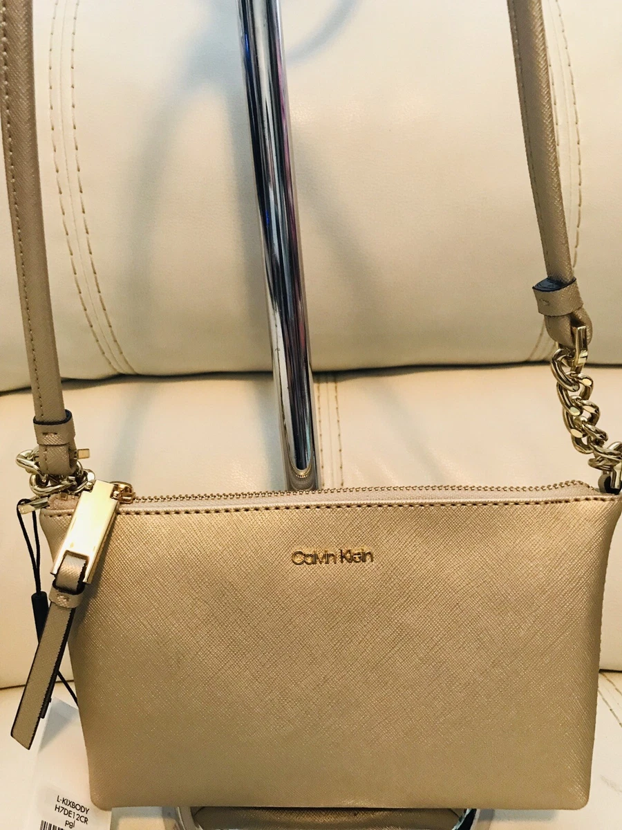 Calvin Klein Hayden Saffiano Leather Crossbody Bag In Blk Gold