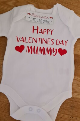 Happy Valentines day mummy personalised baby bodysuit and FREE BIB UK