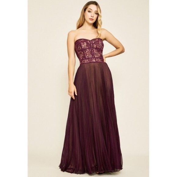 Tadashi Shoji Reeve Strapless Lace Bodice Gown Burgundy Size 4 | eBay