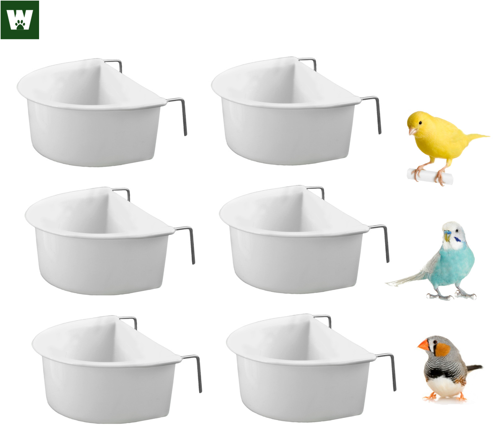 WUNDAPETS 11CM D-CUP PLASTIC BIRD BUDGIE PARROT CAGE HANG ON FEEDER COOP CUP 6PK