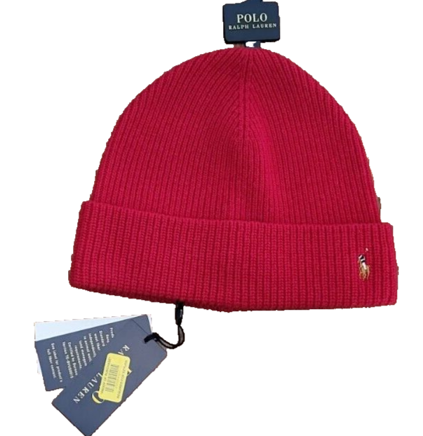 Polo Ralph Lauren Uomo Rosso 620 Beanie Firma Multicolore Ricamato Pony