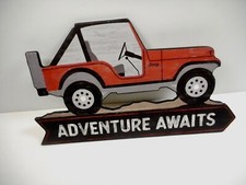 Insegna in legno Jeep "Adventure Awaits" 13 x 7,5 insegna garage
