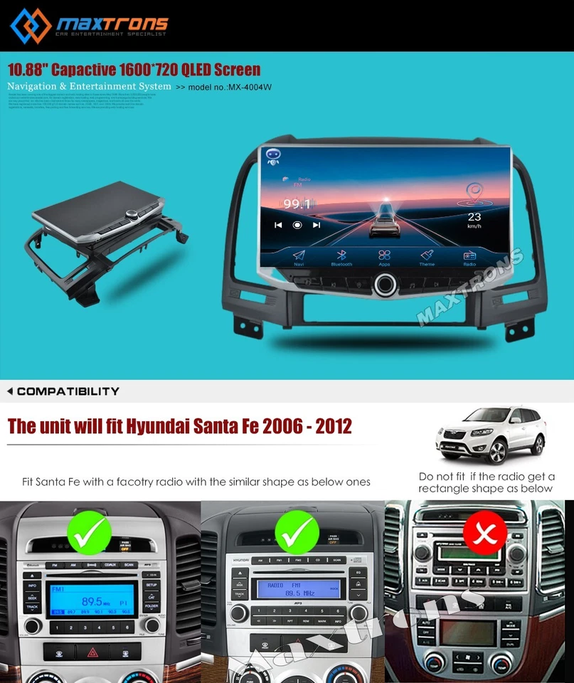 Car Radio Navigation Stereo Headunit For Hyundai Santa Fe 2006-2012 Carplay Auto - Image 4 of 4