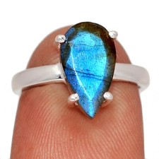 Natural Labradorite - Madagascar 925 Sterling Silver Ring Jewelry s.6 CR73506