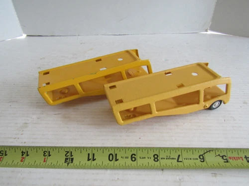 2 VINTAGE TONKA TOY TRUCK METAL SEMI TRAILER CAR AUTO CARRIER HAULER YELLOW