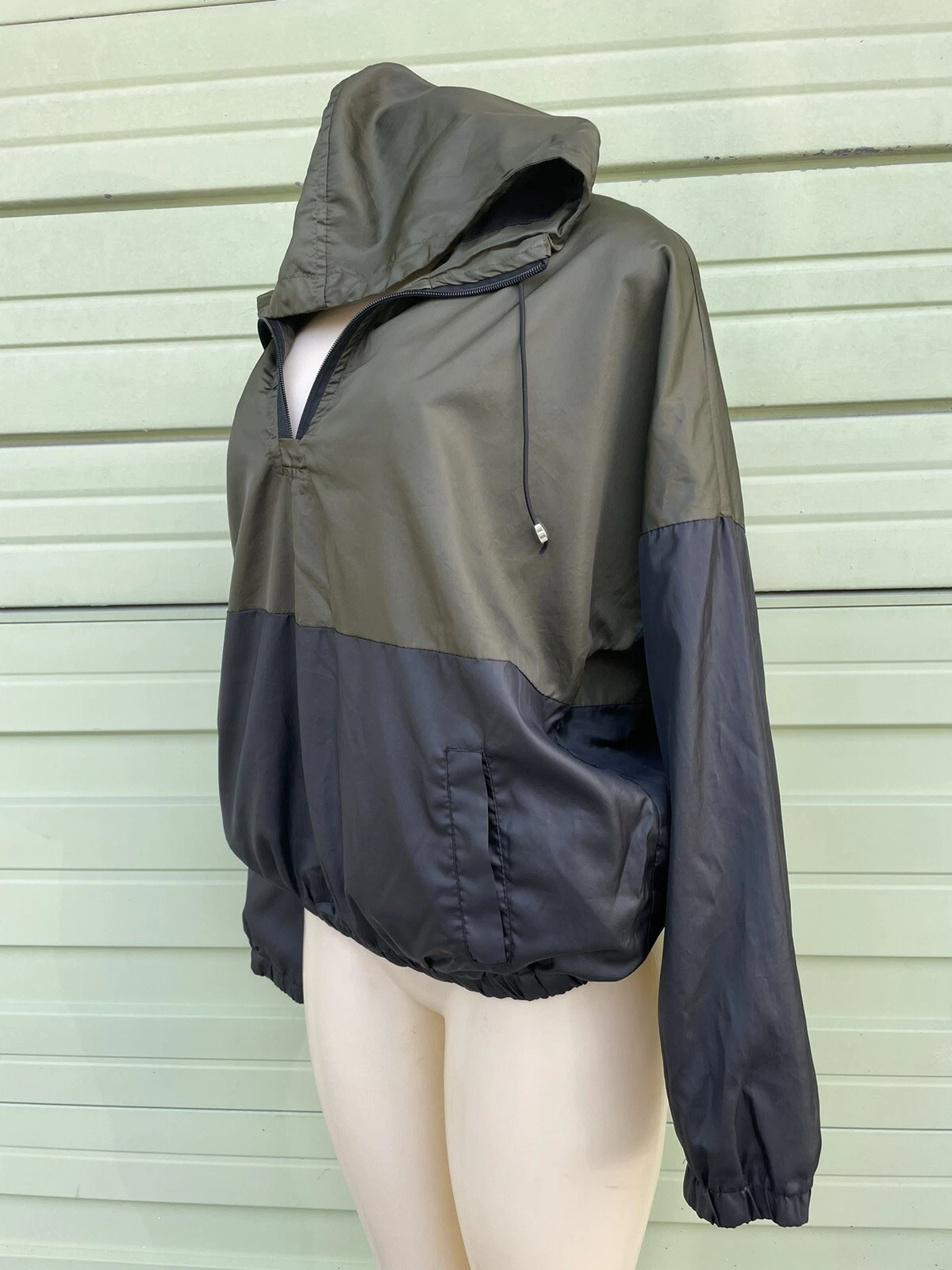 VETEMENTS LEGGI Giacca con cappuccio Miss London verde nera manica lunga cerniera anteriore taglia XL 2300