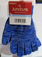 Women's Lurex Gloves by Juncture Blue with Silver Threads Stretch Knit One Size