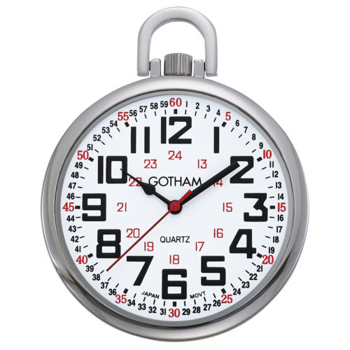 Gotham Men's Silver-Tone Slim Railroad 24 Hour Quartz Pocket Watch # GWC15029S - Picture 1 of 4