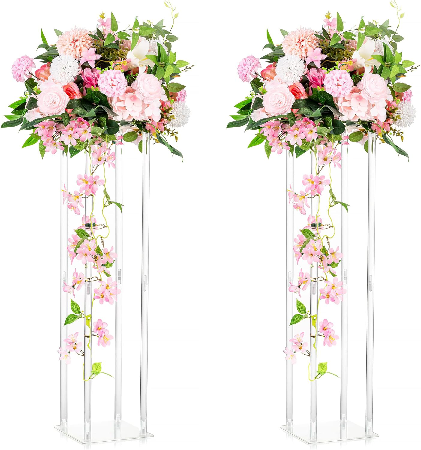 Inweder Acrylic Vases Wedding Centerpieces for Tables - 2 Pcs Clear Column Tall