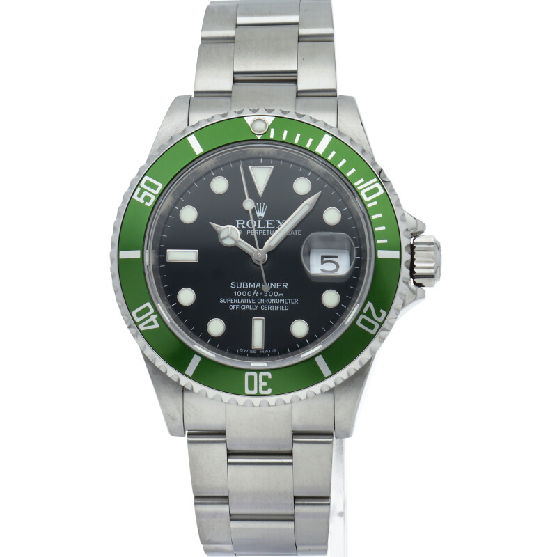 ROLEX Submariner Date Roulette Green 16610LV(M) Box Warranty Stainless ...