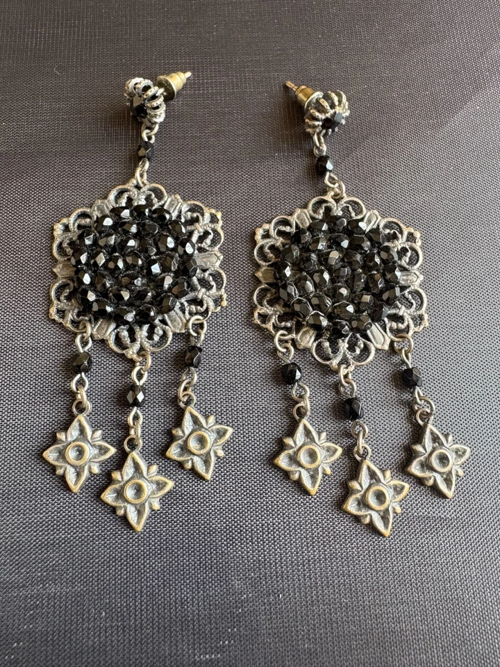 Pendientes colgantes vintage de cristal de bronce llamativos 2,75" Foto 2 de 4