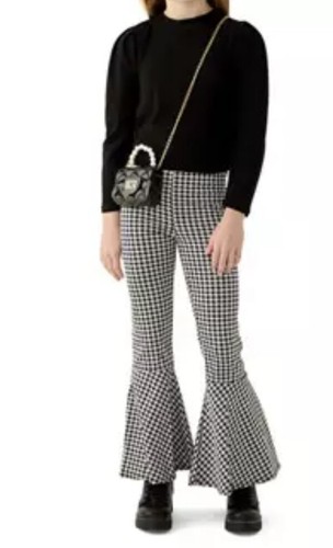 NWT Tween Diva Metallic Knit Top Checked Houndstooth Flare-Leg Pants Set Size 7 - Picture 2 of 9
