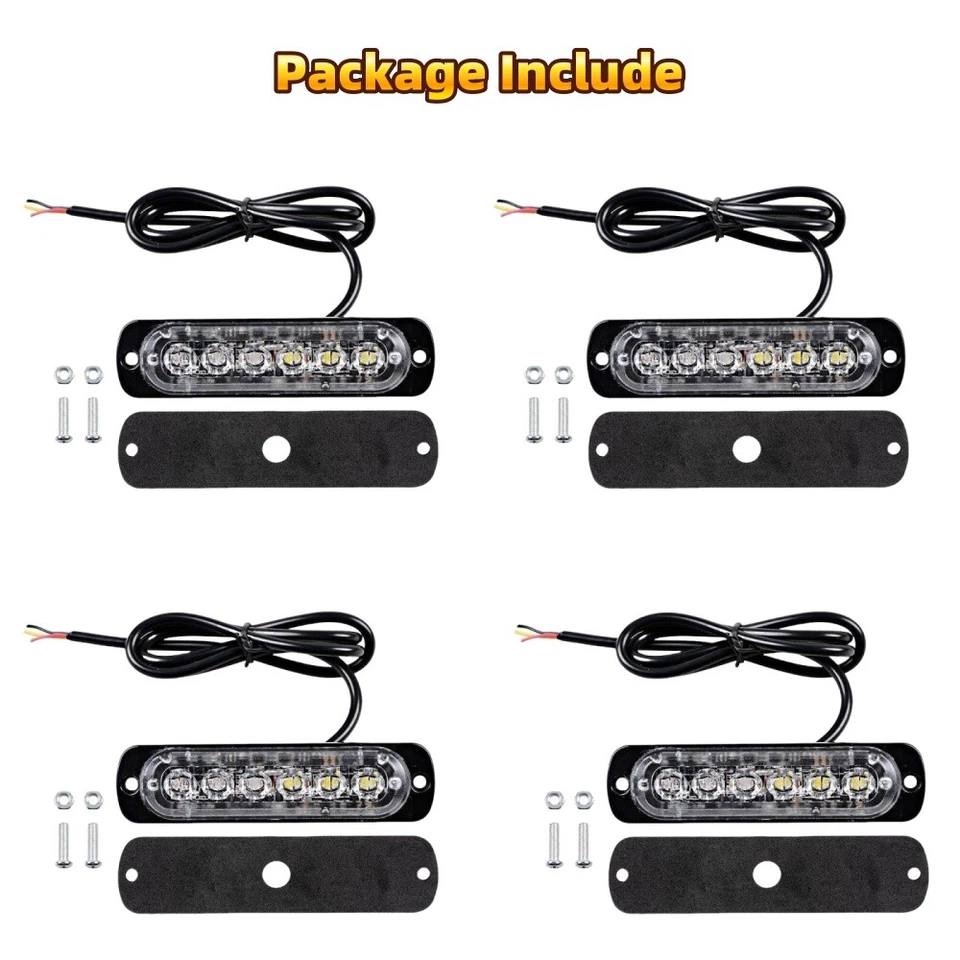 4Pcs 12V 24V 6 LED Marker Strobe Flashing Recovery Lightbar Truck beacon Lights - Image 3 of 4