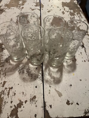 Libby White Flower Design 12 oz Drinking Glasses Set of 6