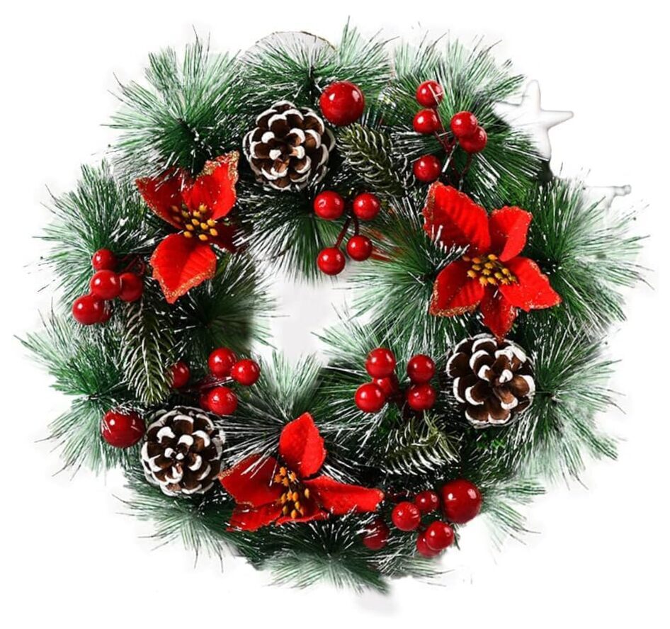 Festive 12in Christmas Wreath for Doors Thanksgiving Holiday Decor