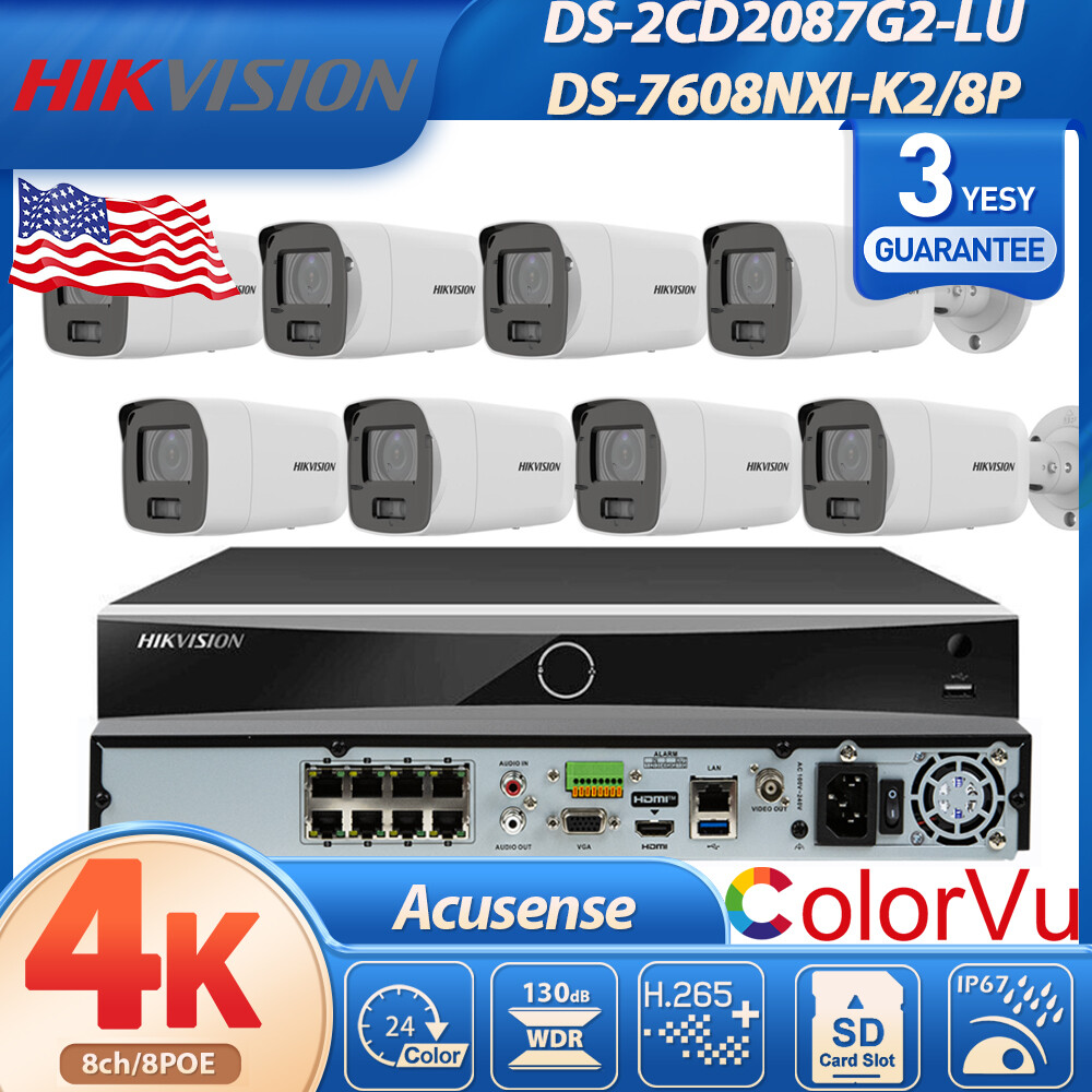 Hik 8CH 8PoE NVR 4K Built in Mic IR IP Camera CCTV System Outside
