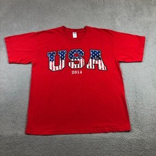 made in USA T shirt men's L red American flag 2014