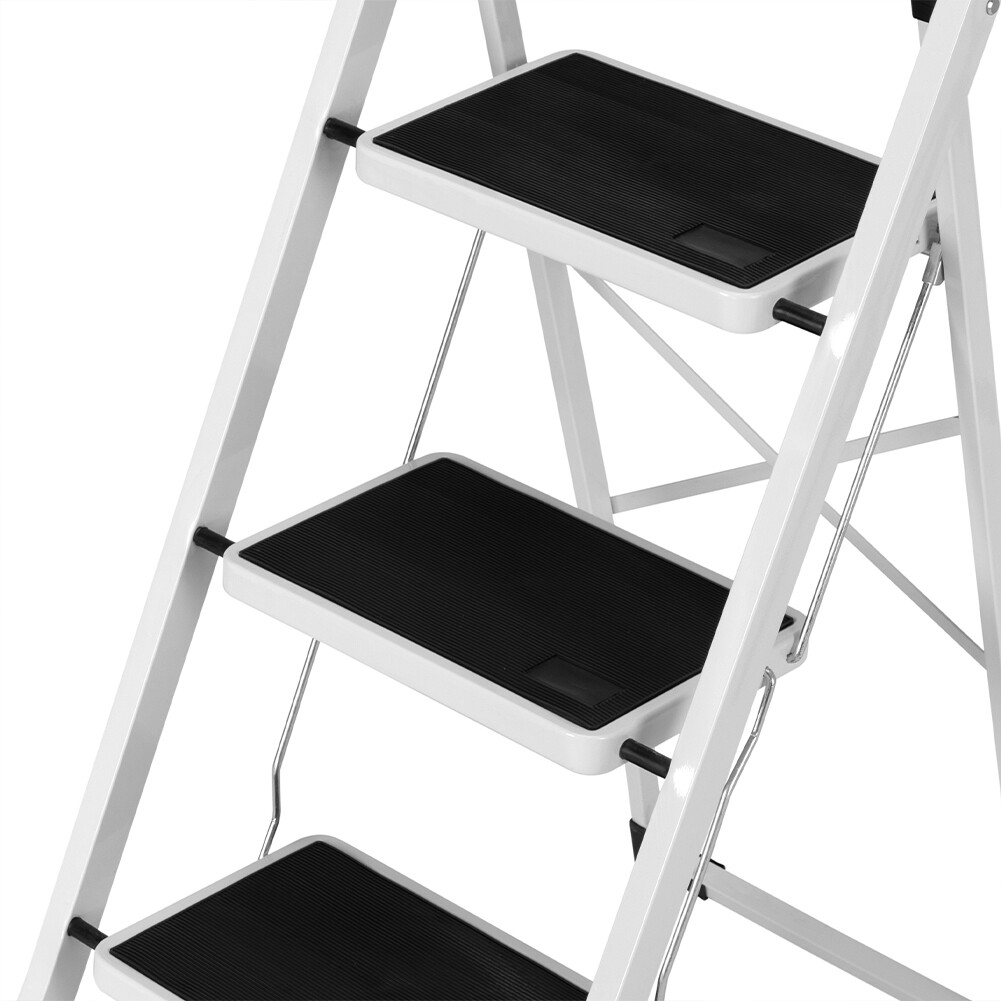 Scaletta Pieghevole A 3 Gradini HOMCOM In Alluminio - Portata 150 Kg, Antiscivolo, Bianca